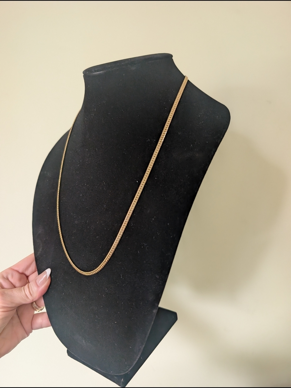 Goldtone Herringbone Chain Necklace - Picture 7 of 10